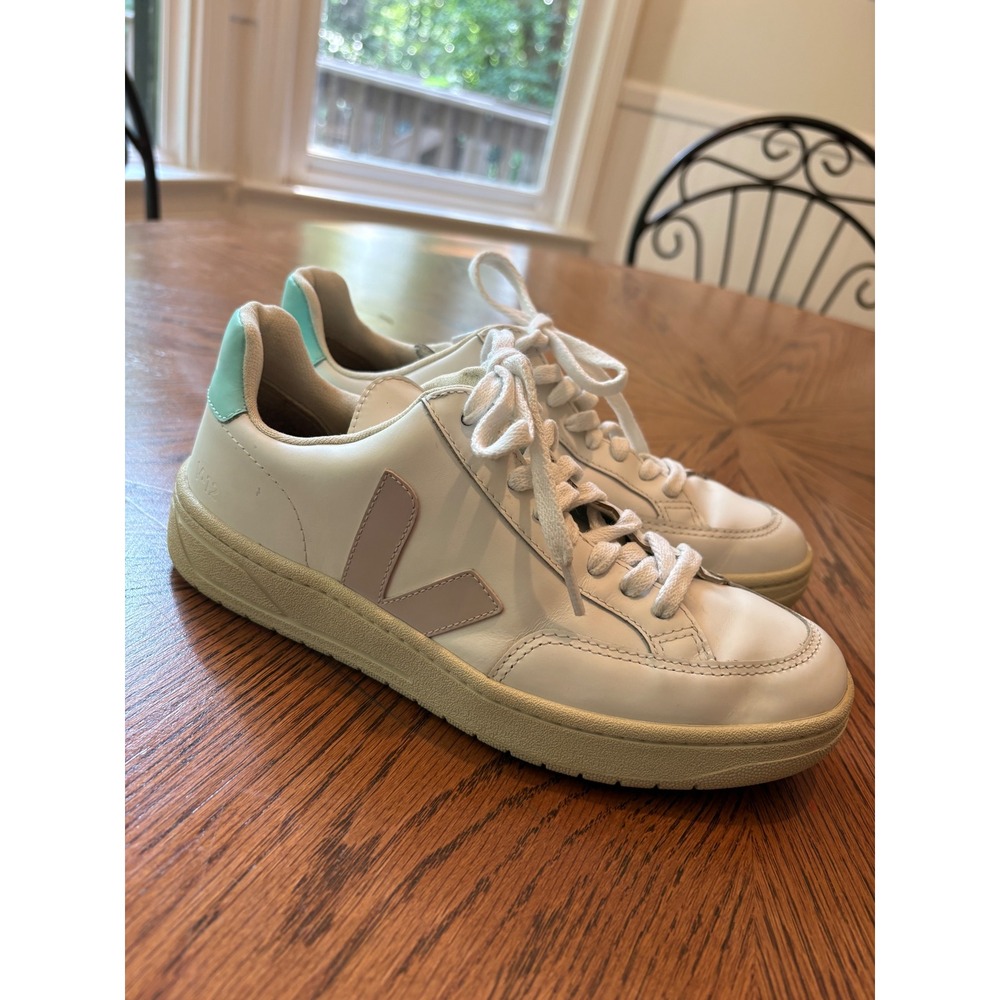 Veja V-12 Leather Sneakers White Lavender Mint Green Womens Size 6 EUR 37 - Picture 2 of 9
